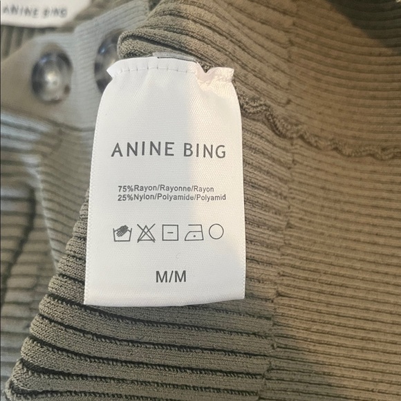 Anine Bing | Layla Ribbed Cardigan Sweater Size Medium Olive Green Sage V-neck - Picture 9 of 11